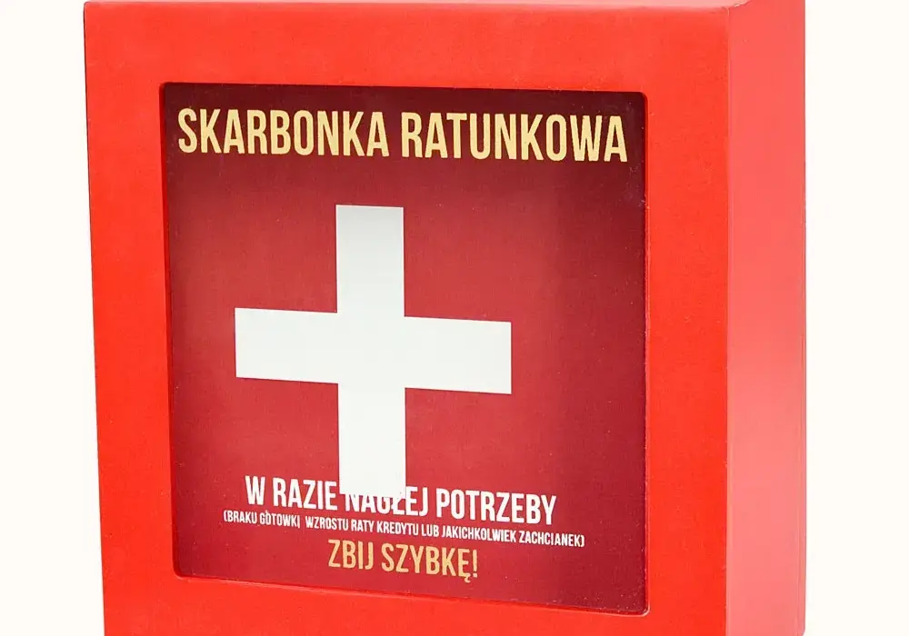 Zaskakujące prezenty z napisem w razie potrzeby zbij szybkę na każdą okazję