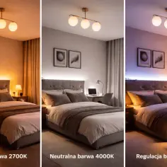 Jak dobrać oświetlenie LED do sypialni? Inspiracje i barwa światła: ciepła 2700K, neutralna 4000K, regulacja CCT.