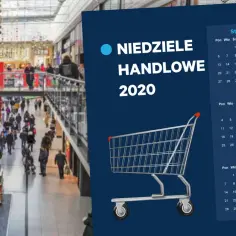 Czy warto kupować sprzęt RTV w niedziele niehandlowe? Promocje w galeriach handlowych w 2020 roku. Wózek sklepowy na tle kalendarza.