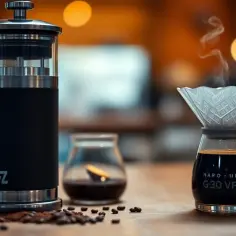 Zestaw do parzenia kawy (French Press) i dripper z kawą. Idealny prezent dla miłośnika kawy, pokazujący różnicę między metodami.