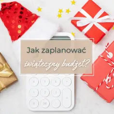 Jak zaplanować budżet na prezenty świąteczne dla całej rodziny? Kalkulator, prezenty i czapka Mikołaja sugerują, że to czas na świąteczne zakupy.