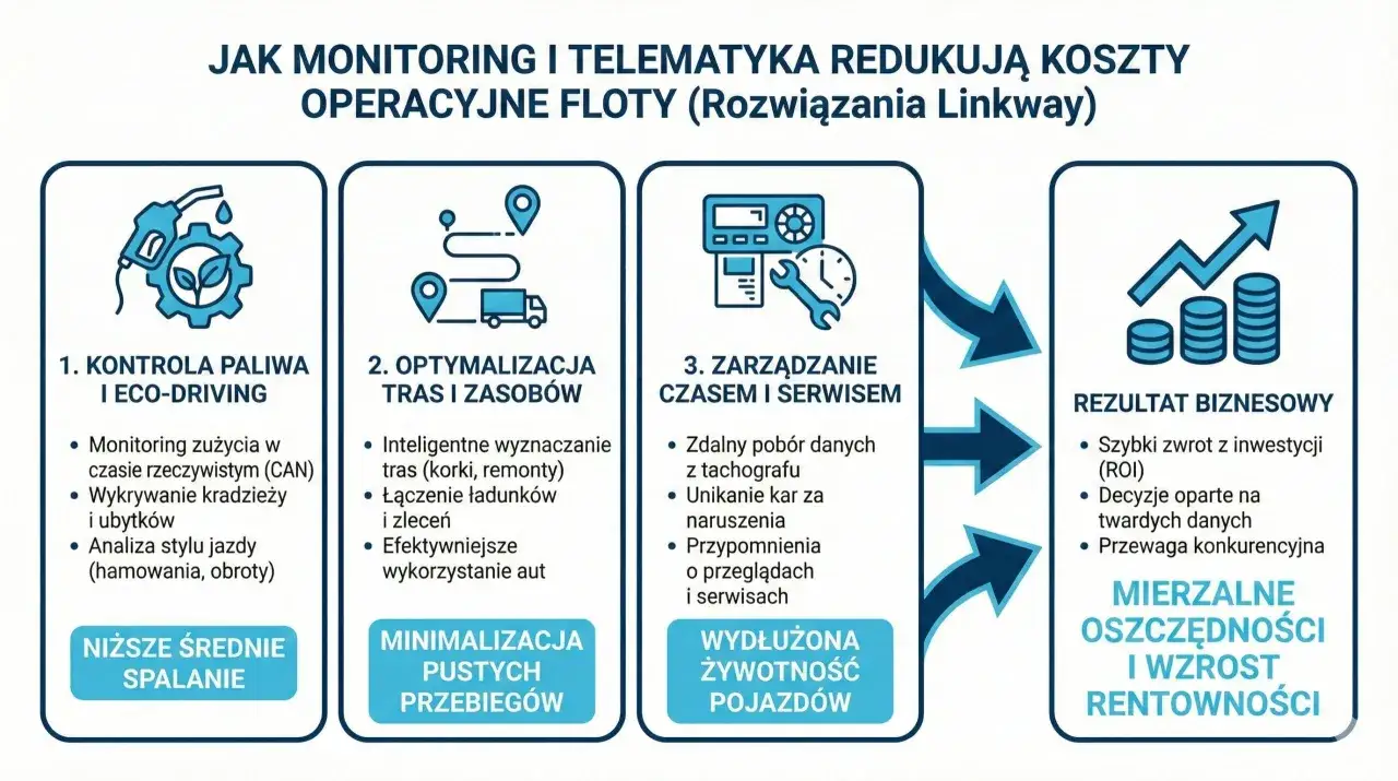 Jak optymalizować koszty transportu w handlu towarami masowymi: kontrola paliwa, optymalizacja tras, zarządzanie czasem i serwisem, co prowadzi do mierzalnych oszczędności i wzrostu rentowności.