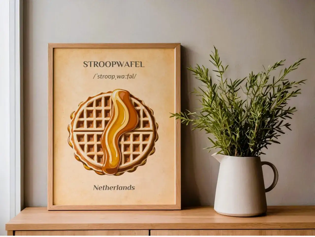 Stroopwafel na plakacie - idealny pomysł, co przywieźć z Holandii. Słodki przysmak w ramce.